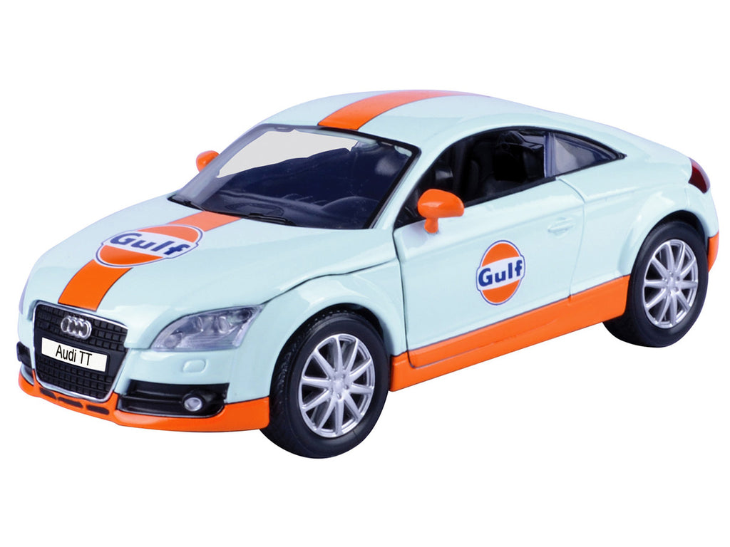 Audi TT Coupe "Gulf Oil" Light Blue with Orange Stripes "Gulf Die-Cast Collection" 1/24 Diecast Model Car by Motormax-1
