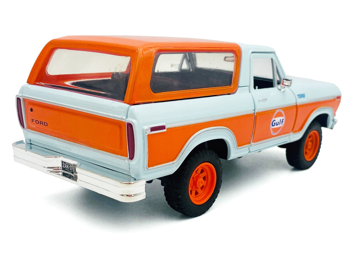 1978 Ford Bronco Light Blue and Orange "Gulf Oil" "Gulf Die-Cast Collection" 1/24 Diecast Model Car by Motormax-1