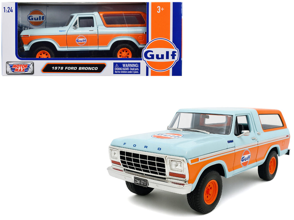1978 Ford Bronco Light Blue and Orange "Gulf Oil" "Gulf Die-Cast Collection" 1/24 Diecast Model Car by Motormax-2