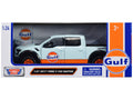 2017 Ford F-150 Raptor Pickup Truck Light Blue with Orange Stripes "Gulf Oil" "Gulf Die-Cast Collection" 1/24-1/27 Diecast Model Car by Motormax-0
