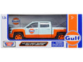 2017 Chevrolet Silverado 1500 LT Z71 Crew Cab Pickup Truck Light Blue with Orange Stripes "Gulf Oil" "Gulf Die-Cast Collection" 1/24-1/27 Diecast Model Car by Motormax-0