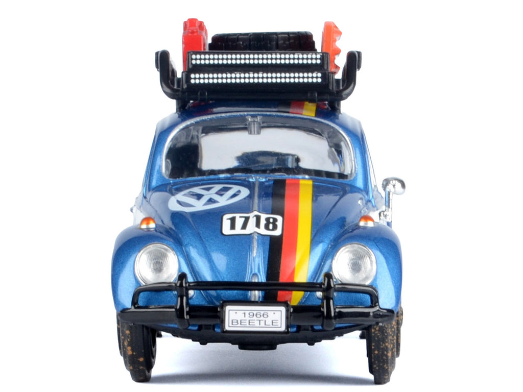 1966 Volkswagen Beetle Off Road #1718 Blue Metallic and White with German Flag Stripes and Roof Rack Accessories 1/24 Diecast Model Car by Motormax-2