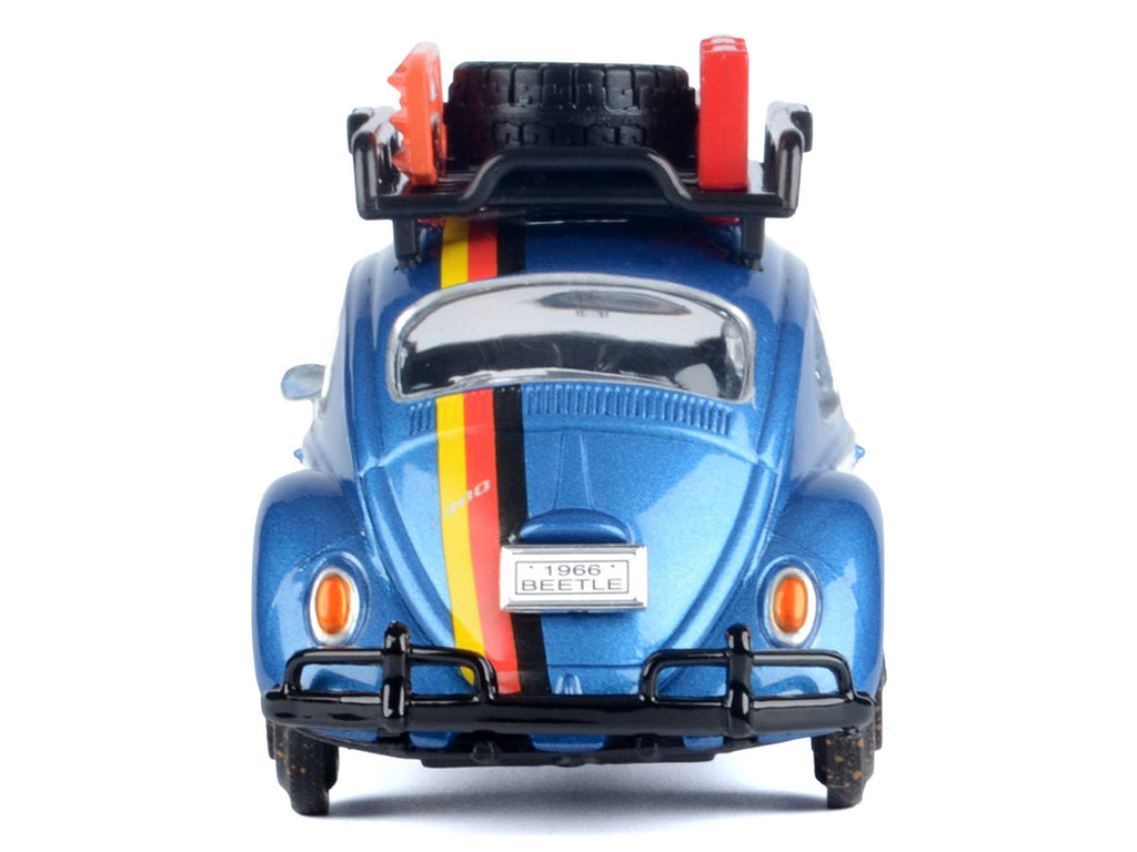 1966 Volkswagen Beetle Off Road #1718 Blue Metallic and White with German Flag Stripes and Roof Rack Accessories 1/24 Diecast Model Car by Motormax-3