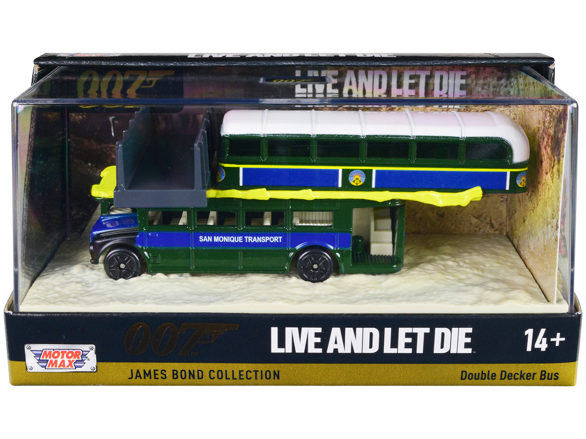 Double Decker Bus "San Monique Transport" "Hitting Bridge Scene" James Bond 007 "Live and Let Die" (1973) Movie with Display "James Bond Collection" Series Diecast Model by Motormax-0