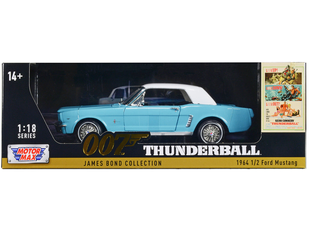 1964 1/2 Ford Mustang Light Blue with White Top James Bond 007 "Thunderball" (1965) Movie "James Bond Collection" Series 1/18 Diecast Model Car by Motormax-2