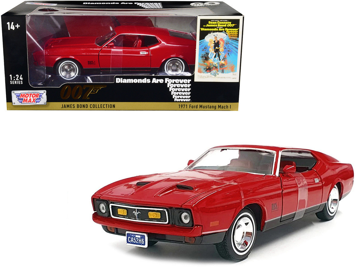 1971 Ford Mustang Mach 1 Red James Bond 007 "Diamonds are Forever" (1971) Movie "James Bond Collection" Series 1/24 Diecast Model Car by Motormax-0