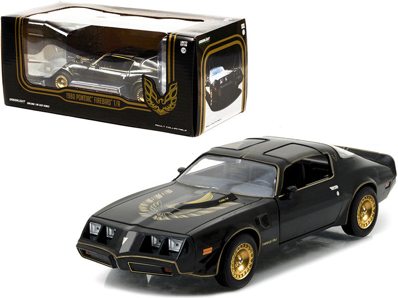 1980 Pontiac Firebird Trans Am T/A Turbo 4.9L Starlite Black with Golden Eagle Hood and Stripes 1/24 Diecast Model Car by Greenlight-0