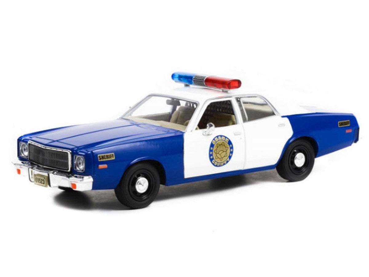 1975 Plymouth Fury "Osage County Sheriff" Blue and White 1/24 Diecast Model Car by Greenlight-0