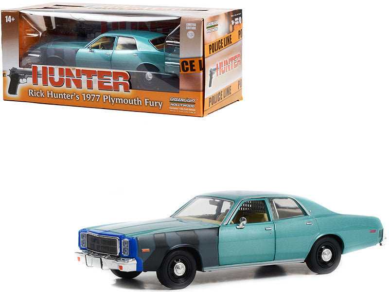 1977 Plymouth Fury Unrestored Turquoise Metallic (Sergeant Rick Hunter's) "Hunter" (1984-1991) TV Series "Hollywood Series" 1/24 Diecast Model Car by Greenlight-0