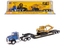 CAT Caterpillar CT660 Day Cab Tractor Blue Metallic with Lowboy Trailer and CAT 315C L Hydraulic Excavator Yellow 1/87 (HO) Diecast Model by Diecast Masters-0