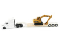 Peterbilt 579 Tractor White with Lowboy Trailer and CAT 315C Excavator Yellow 1/87 (HO) Diecast Model by Diecast Masters-0
