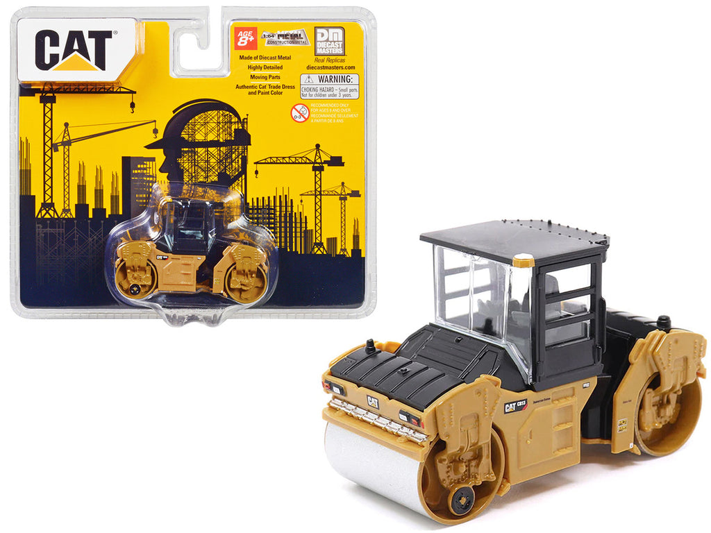CAT Caterpillar CB-13 Tandem Vibratory Roller with Cab Yellow and Black 1/64 Diecast Model by Diecast Masters-0