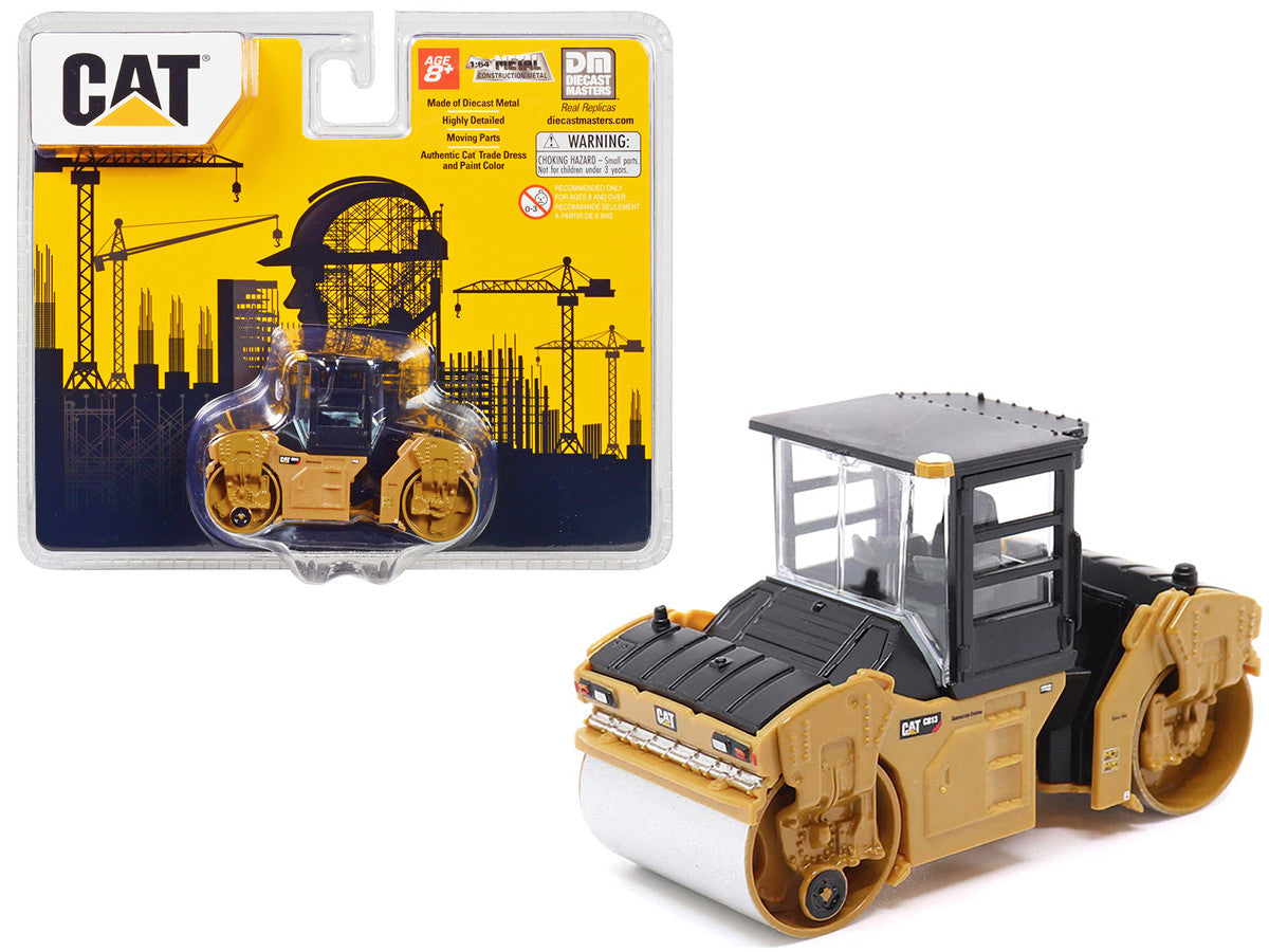 CAT Caterpillar CB-13 Tandem Vibratory Roller with Cab Yellow and Black 1/64 Diecast Model by Diecast Masters-0