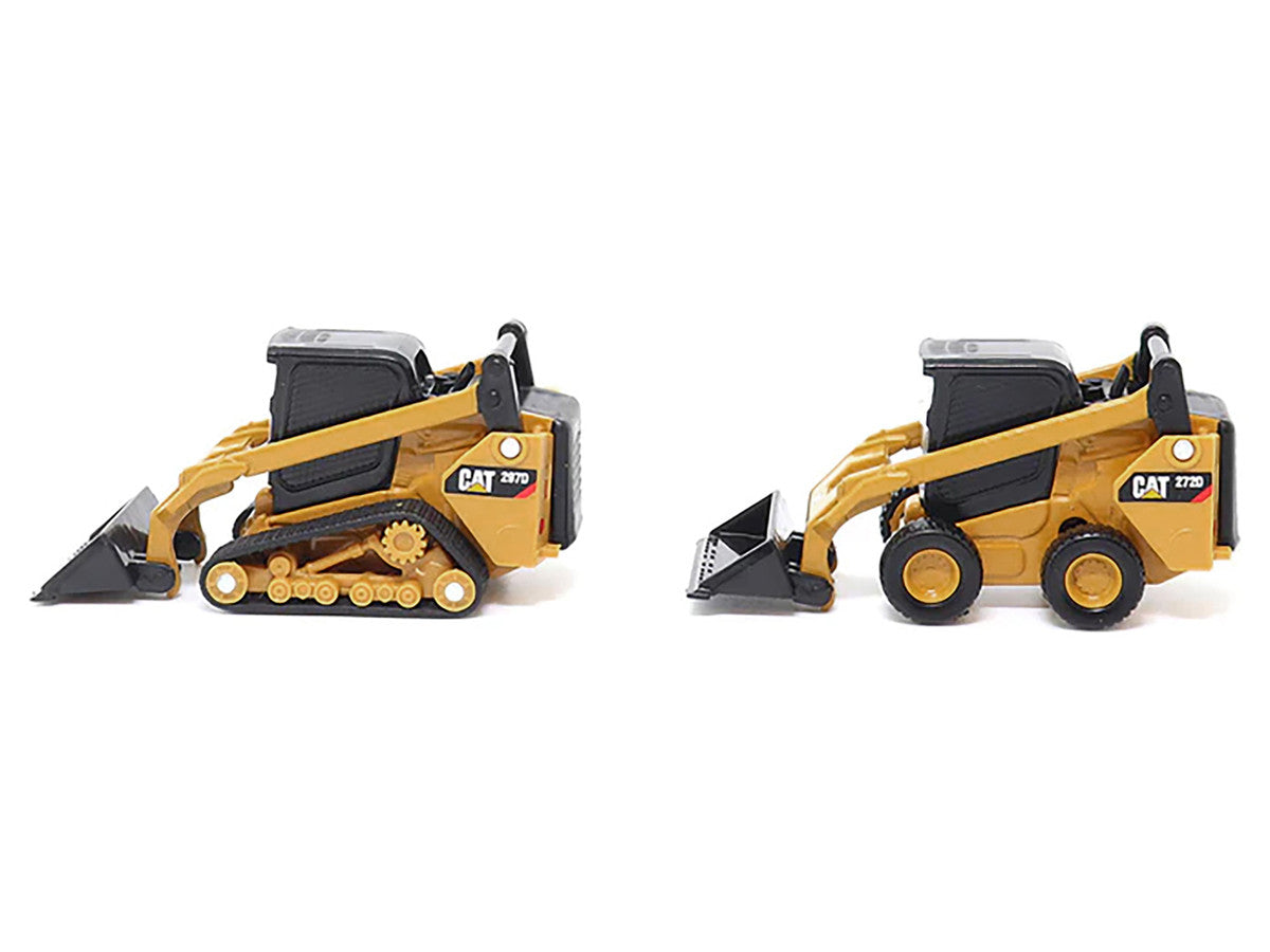 CAT Caterpillar 272D2 Skid Steer Loader Yellow and CAT Caterpillar 297D2 Compact Track Loader Yellow Set of 2 pieces 1/64 Diecast Models by Diecast Masters-1