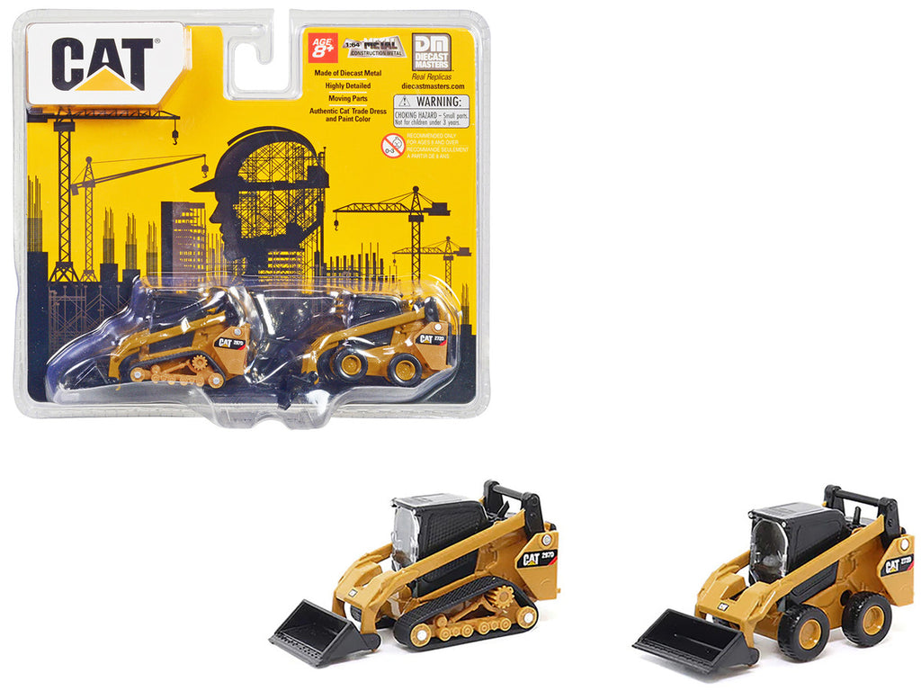 CAT Caterpillar 272D2 Skid Steer Loader Yellow and CAT Caterpillar 297D2 Compact Track Loader Yellow Set of 2 pieces 1/64 Diecast Models by Diecast Masters-0