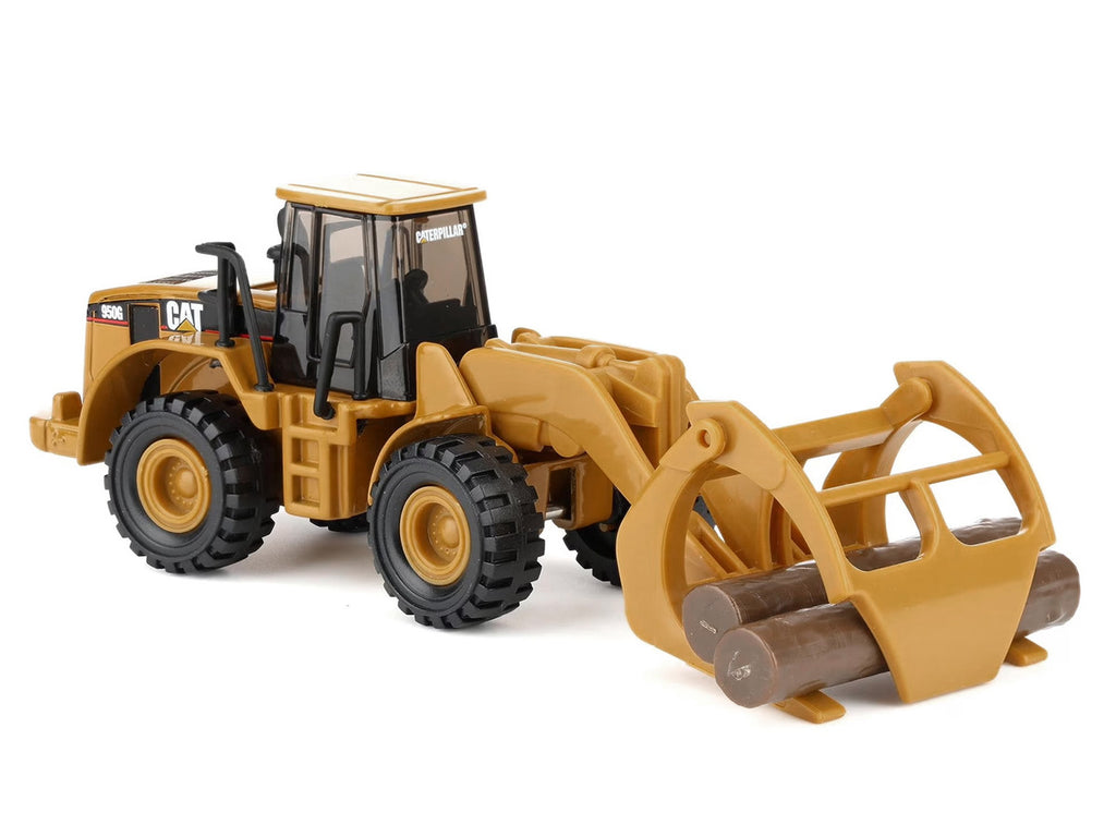 CAT Caterpillar 950G Wheel Loader Yellow with Log Fork and Wood Log Accessories 1/87 (HO) Diecast Model by Diecast Masters-2