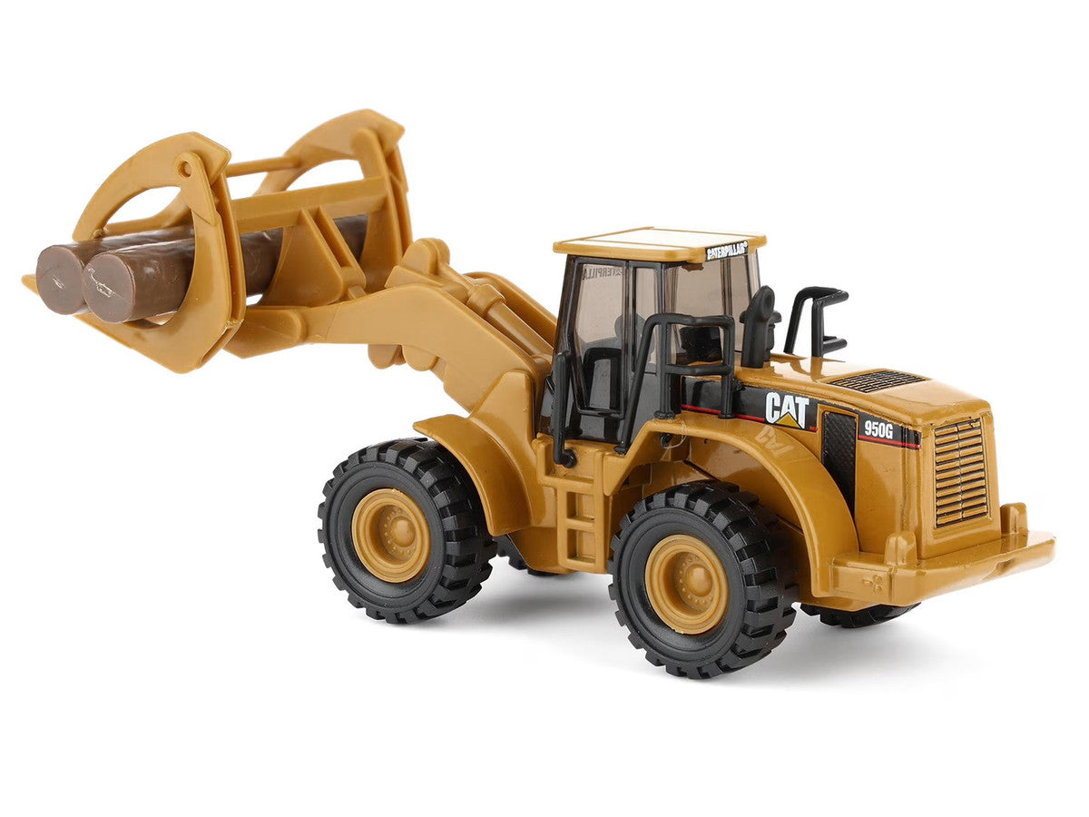 CAT Caterpillar 950G Wheel Loader Yellow with Log Fork and Wood Log Accessories 1/87 (HO) Diecast Model by Diecast Masters-3