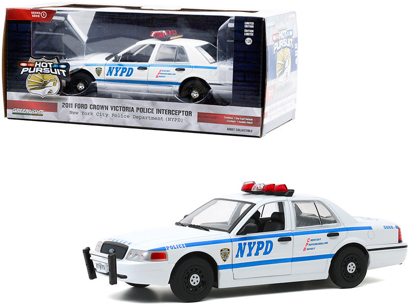 2011 Ford Crown Victoria Police Interceptor "New York City Police Department" (NYPD) White "Hot Pursuit" Series 1/24 Diecast Model Car by Greenlight-0