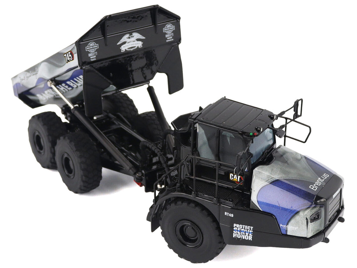 CAT Caterpillar 745 Articulated Dump Truck "Brent Scarbrough & Co. - Back the Blue" Black with Graphics "High Line" Series 1/50 Diecast Model by Diecast Masters-3