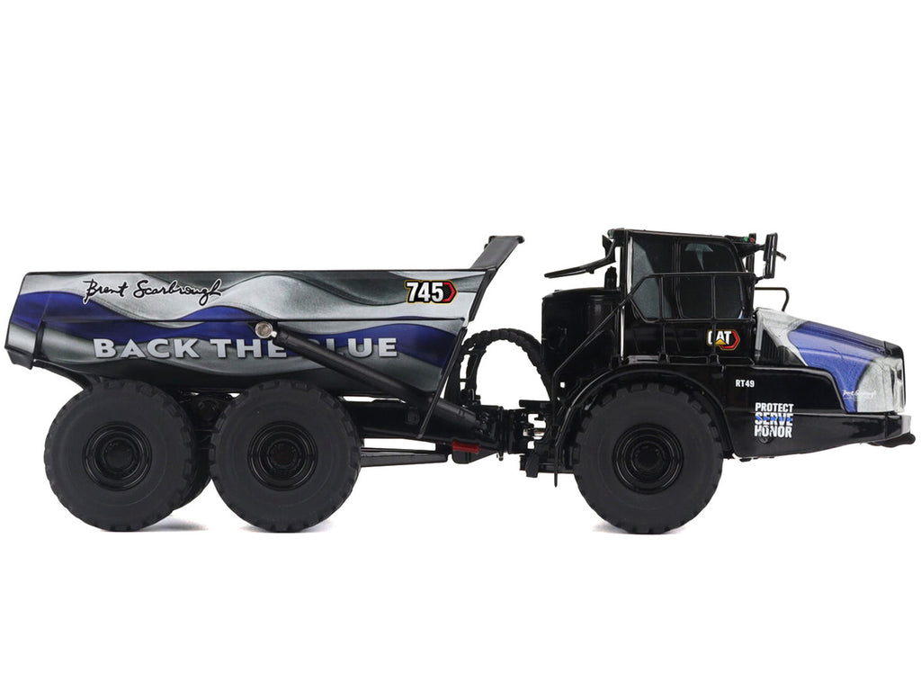 CAT Caterpillar 745 Articulated Dump Truck "Brent Scarbrough & Co. - Back the Blue" Black with Graphics "High Line" Series 1/50 Diecast Model by Diecast Masters-1
