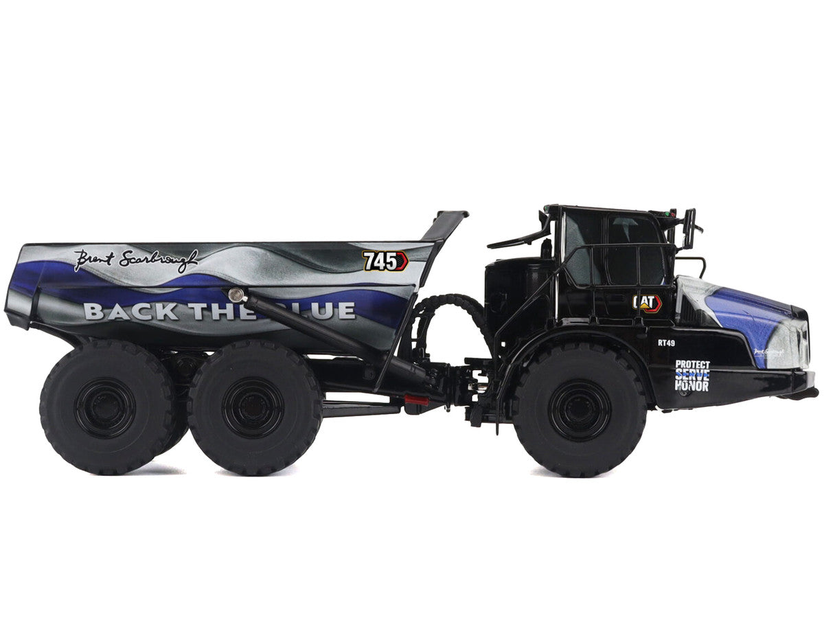 CAT Caterpillar 745 Articulated Dump Truck "Brent Scarbrough & Co. - Back the Blue" Black with Graphics "High Line" Series 1/50 Diecast Model by Diecast Masters-1