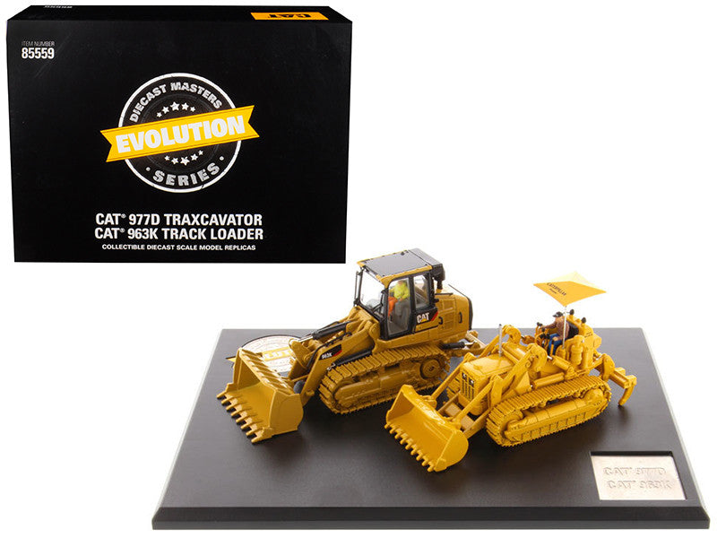 CAT Caterpillar 977D Traxcavator (Circa 1955-1960) and CAT Caterpillar 963K Track Loader (Current) with Operators "Evolution Series" 1/50 Diecast Models by Diecast Masters-0