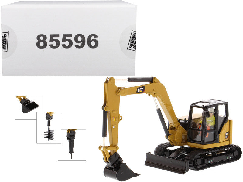 CAT Caterpillar 308 CR Next Generation Mini Hydraulic Excavator with Work Tools and Operator "High Line" Series 1/50 Diecast Model by Diecast Masters-0