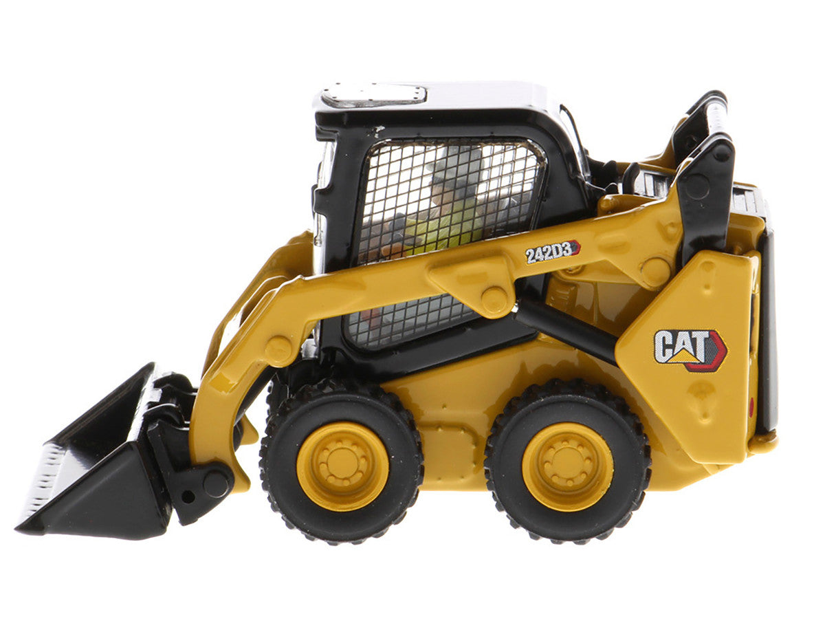 CAT Caterpillar 242D3 Wheeled Skid Steer Loader with Work Tools and Operator Yellow "High Line Series" 1/50 Diecast Model by Diecast Masters-2