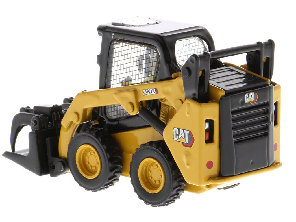 CAT Caterpillar 242D3 Wheeled Skid Steer Loader with Work Tools and Operator Yellow "High Line Series" 1/50 Diecast Model by Diecast Masters-3