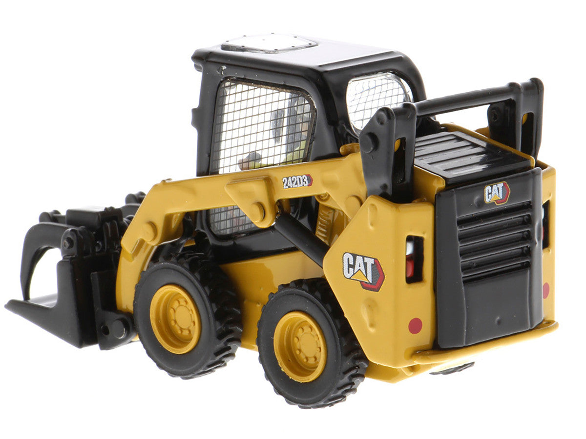 CAT Caterpillar 242D3 Wheeled Skid Steer Loader with Work Tools and Operator Yellow "High Line Series" 1/50 Diecast Model by Diecast Masters-3