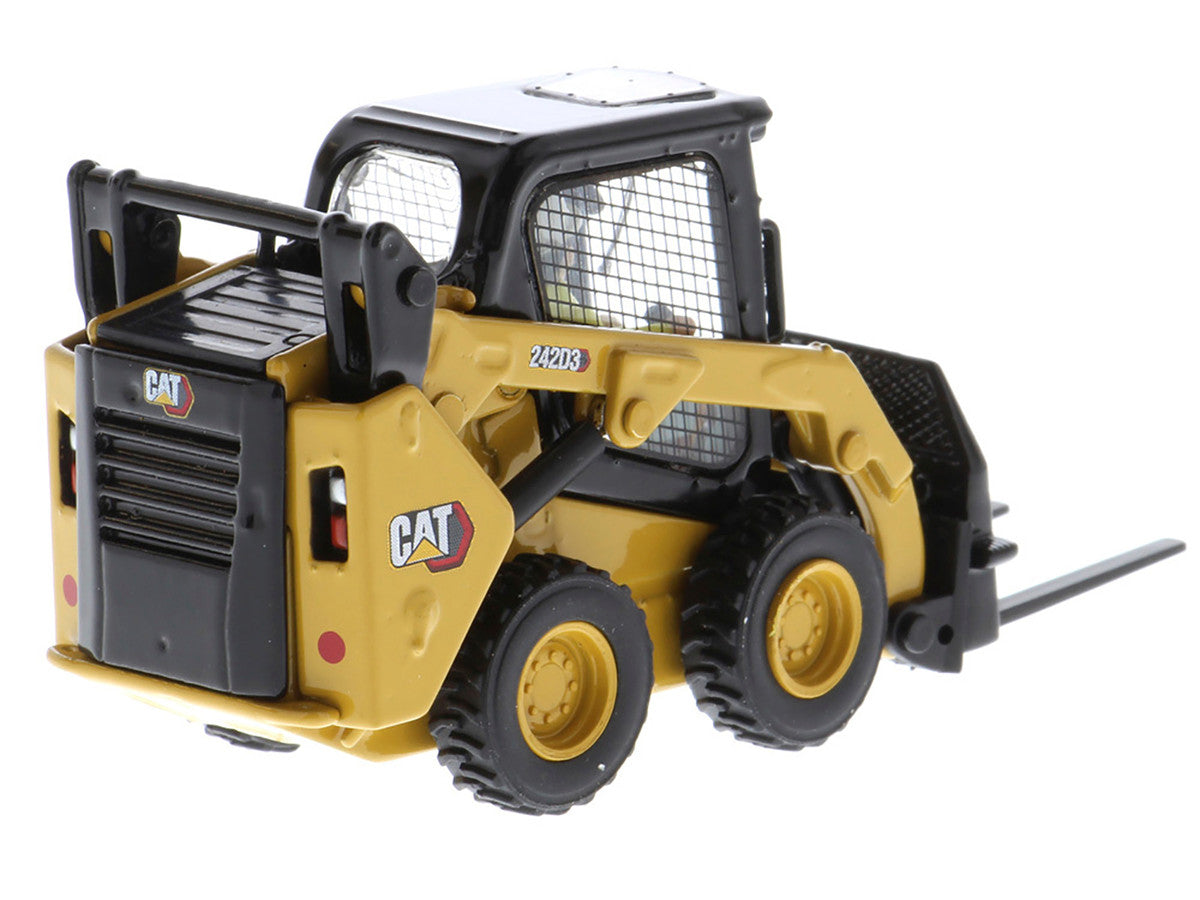 CAT Caterpillar 242D3 Wheeled Skid Steer Loader with Work Tools and Operator Yellow "High Line Series" 1/50 Diecast Model by Diecast Masters-4