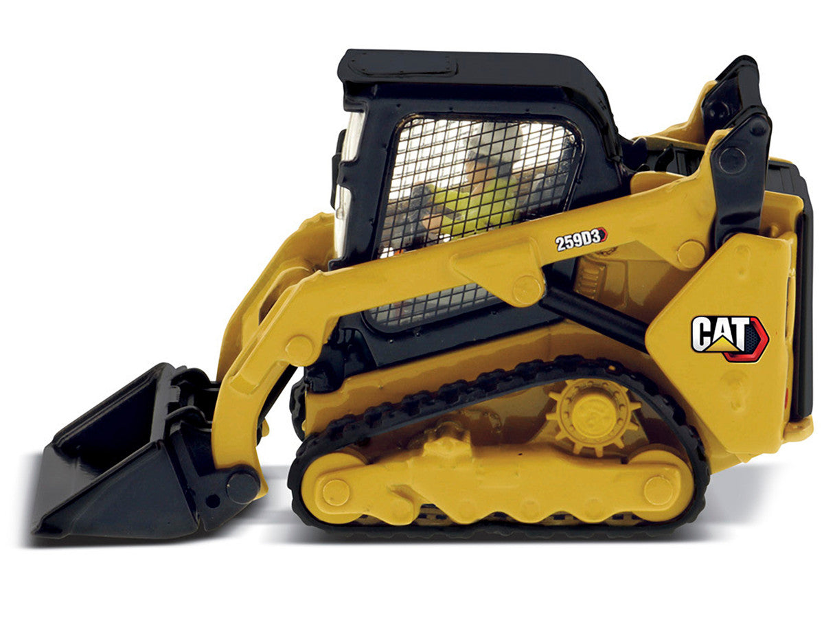 CAT Caterpillar 259D3 Compact Track Loader with Work Tools and Operator Yellow "High Line Series" 1/50 Diecast Model by Diecast Masters-1