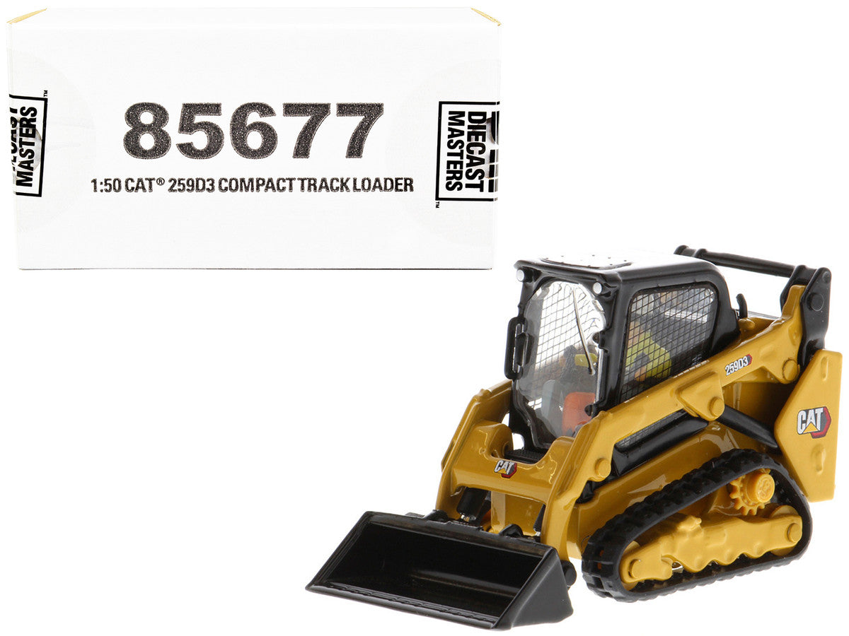 CAT Caterpillar 259D3 Compact Track Loader with Work Tools and Operator Yellow "High Line Series" 1/50 Diecast Model by Diecast Masters-0