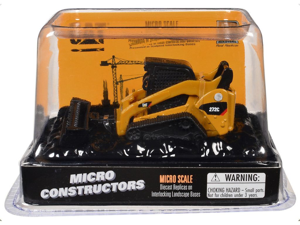 CAT Caterpillar 272C Compact Track Loader with Broom Yellow "Micro-Constructor" Series Diecast Model by Diecast Masters-0