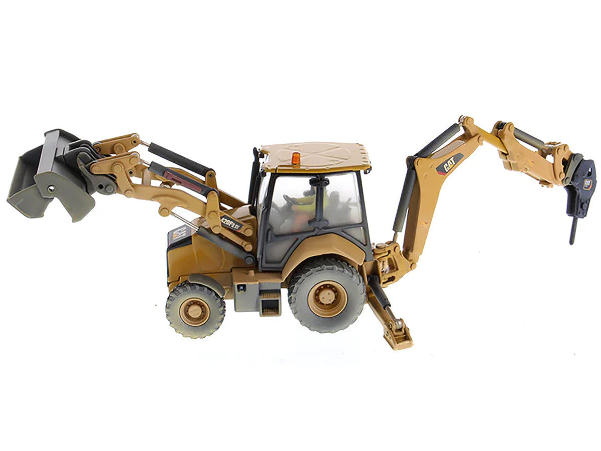 CAT Caterpillar 420F2 IT Backhoe Loader with Operator Yellow "Weathered Series" 1/50 Diecast Model by Diecast Masters-1