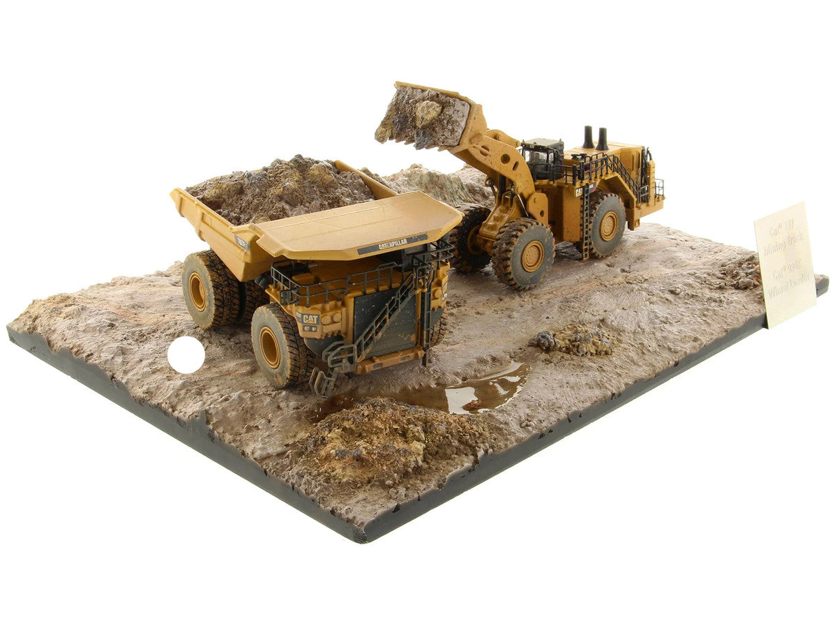 CAT Caterpillar 994K Wheel Loader and 797 Mining Truck Yellow (Weathered) Set of 2 Pieces "Weathered Series" 1/125 Diecast Model by Diecast Masters-2