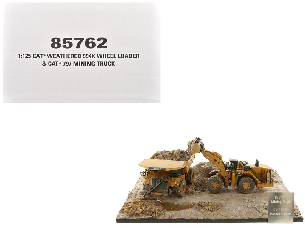 CAT Caterpillar 994K Wheel Loader and 797 Mining Truck Yellow (Weathered) Set of 2 Pieces "Weathered Series" 1/125 Diecast Model by Diecast Masters-4