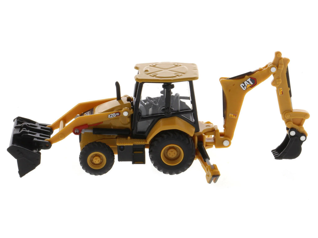 CAT Caterpillar 420 XE Backhoe Loader with Work Tools Yellow 1/64 Diecast Model by Diecast Masters-2