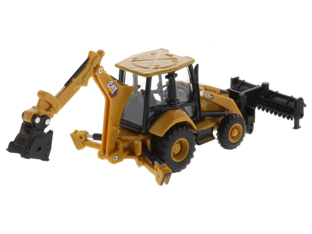 CAT Caterpillar 420 XE Backhoe Loader with Work Tools Yellow 1/64 Diecast Model by Diecast Masters-3