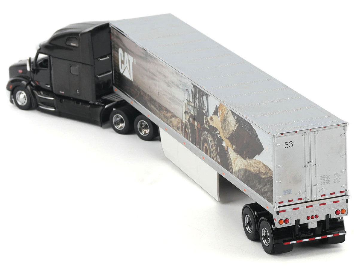 Peterbilt 579 UltraLoft Truck Tractor Black Metallic with "CAT Caterpillar" Mural Trailer "Transport Series" 1/50 Diecast Model by Diecast Masters-0