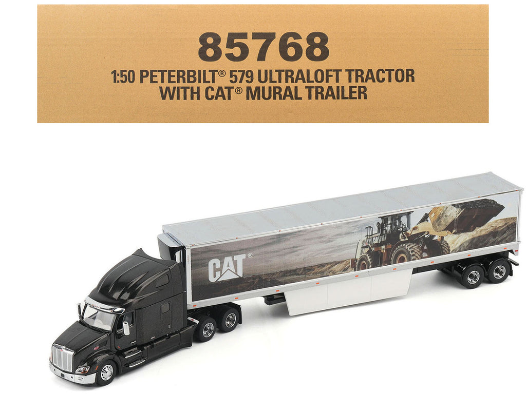 Peterbilt 579 UltraLoft Truck Tractor Black Metallic with "CAT Caterpillar" Mural Trailer "Transport Series" 1/50 Diecast Model by Diecast Masters-4