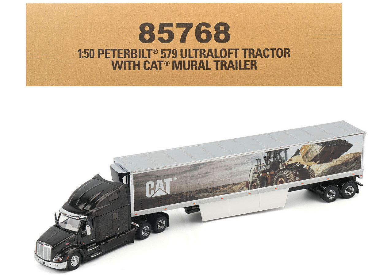 Peterbilt 579 UltraLoft Truck Tractor Black Metallic with "CAT Caterpillar" Mural Trailer "Transport Series" 1/50 Diecast Model by Diecast Masters-4
