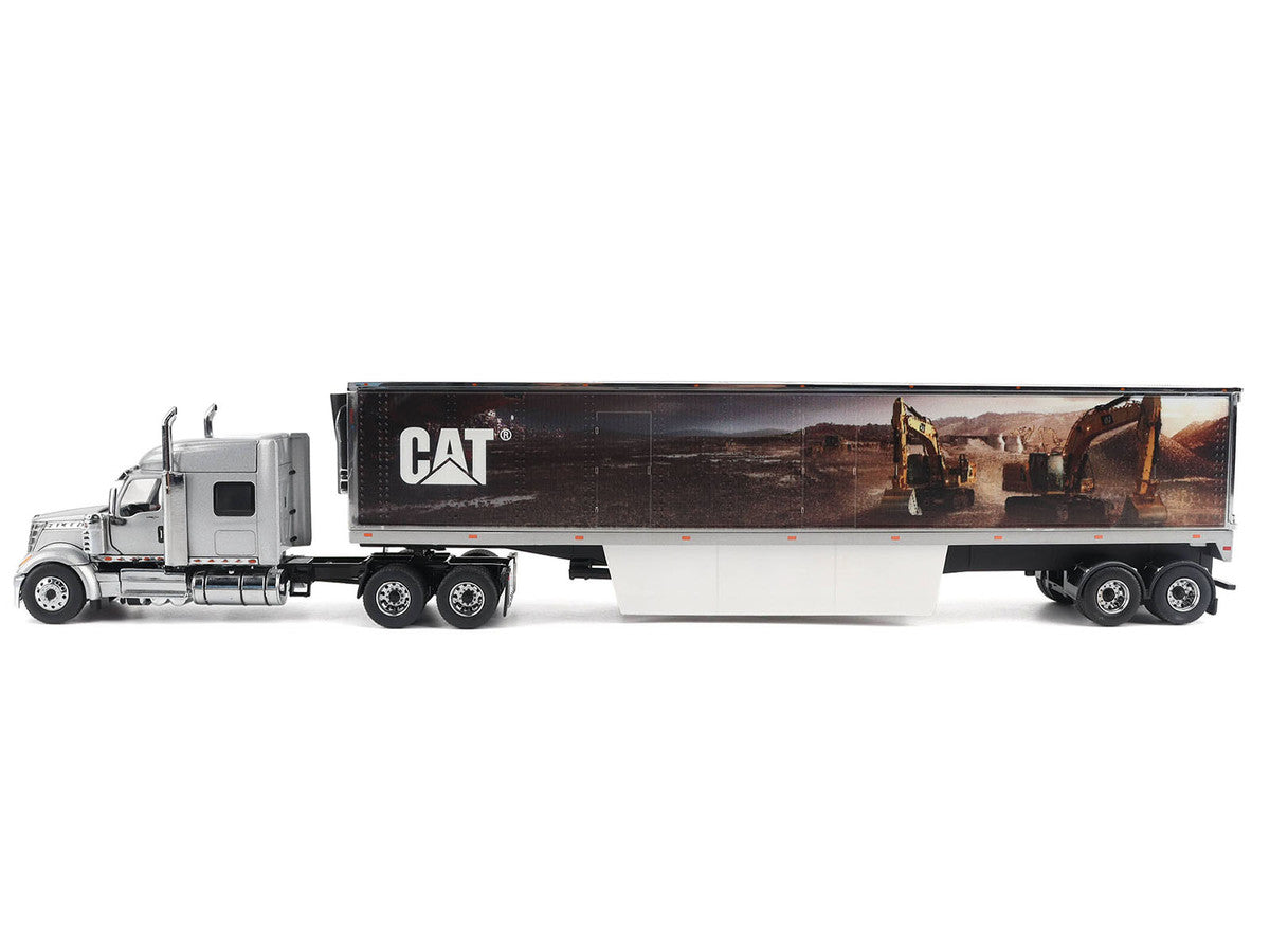 International Lonestar Truck with Sleeper Silver Metallic with "CAT Caterpillar" Mural Trailer "Transport Series" 1/50 Diecast Model by Diecast Masters-0