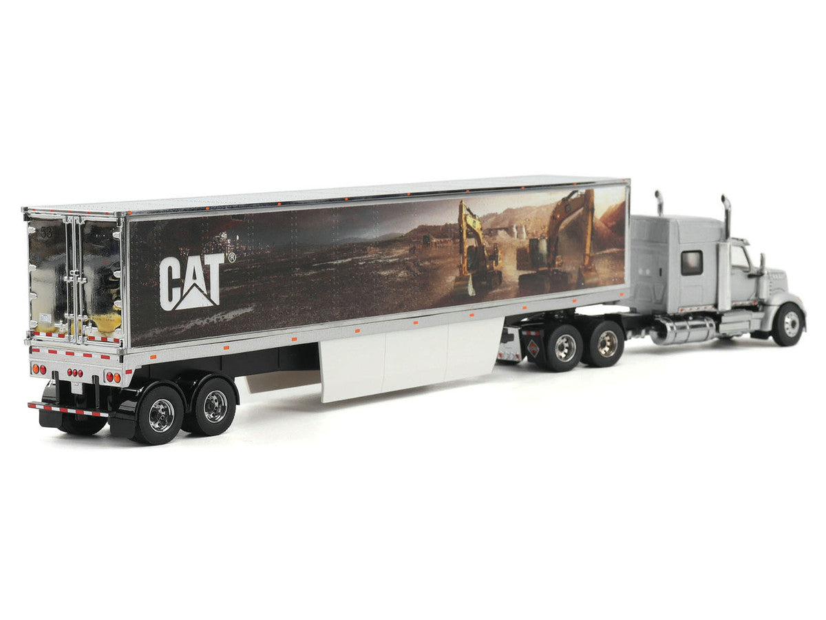 International Lonestar Truck with Sleeper Silver Metallic with "CAT Caterpillar" Mural Trailer "Transport Series" 1/50 Diecast Model by Diecast Masters-2