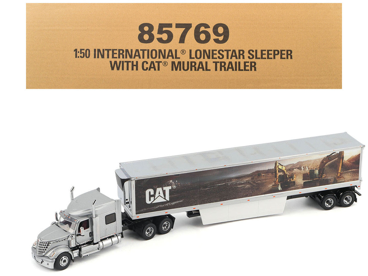 International Lonestar Truck with Sleeper Silver Metallic with "CAT Caterpillar" Mural Trailer "Transport Series" 1/50 Diecast Model by Diecast Masters-4