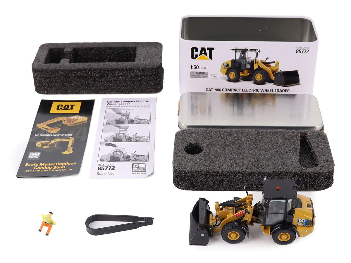 CAT Caterpillar 906 Electric Compact Wheel Loader Yellow with Operator "High Line Series" 1/50 Diecast Model by Diecast Masters-3