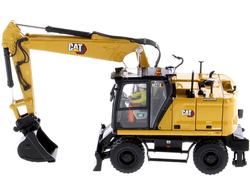 CAT Caterpillar M318 Wheeled Excavator Yellow with Operator "High Line" Series 1/50 Diecast Model by Diecast Masters-1