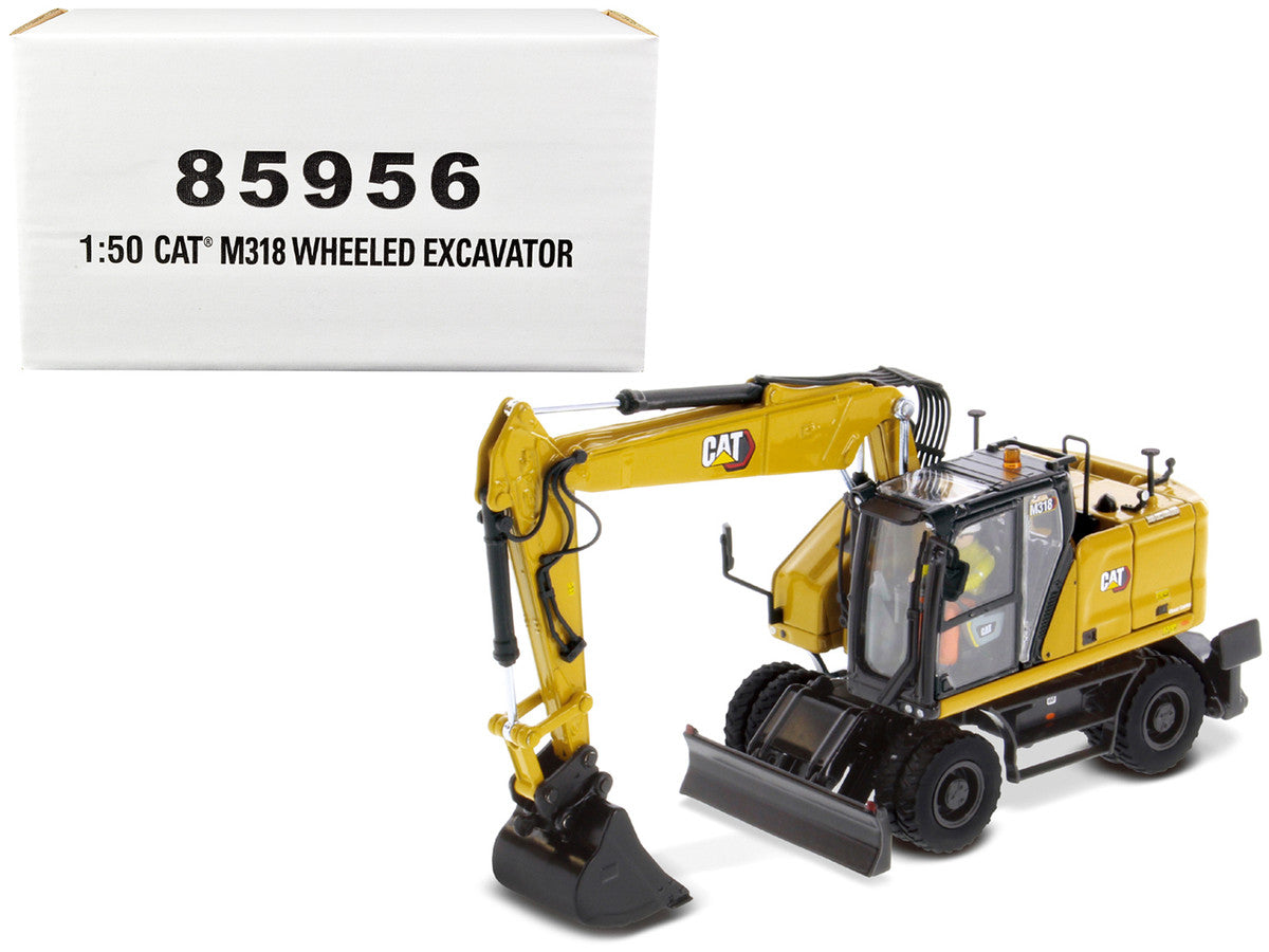 CAT Caterpillar M318 Wheeled Excavator Yellow with Operator "High Line" Series 1/50 Diecast Model by Diecast Masters-0