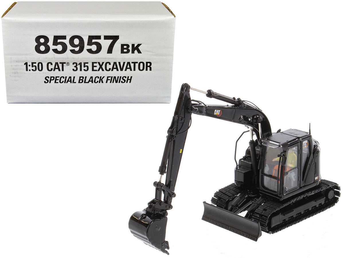 CAT Caterpillar 315 Track Type Hydraulic Excavator Special Black Finish with Operator "High Line" Series 1/50 Diecast Model by Diecast Masters-0