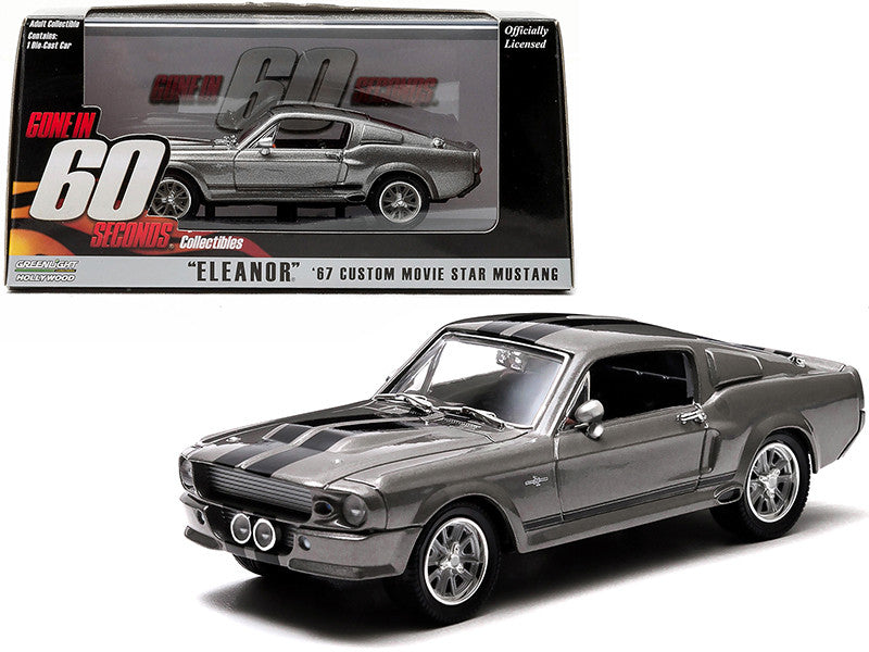 1967 Ford Mustang Custom "Eleanor" Gray Metallic with Black Stripes "Gone in 60 Seconds" (2000) Movie 1/43 Diecast Model Car by Greenlight-0